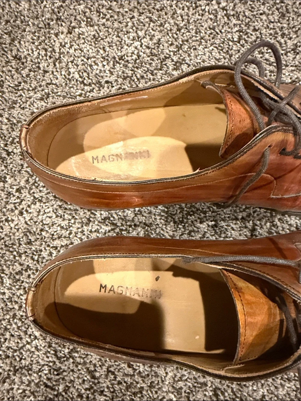 Magnanni Brown Burnished Leather Lace-Up Oxfords